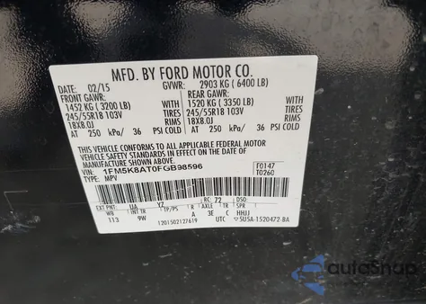 2015 Ford Police Interceptor z USA, uszkodzony, nr VIN 1FM5K8AT0FGB98596